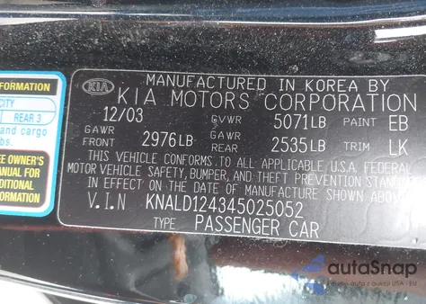 2004 Kia Amanti from USA, damaged, VIN KNALD124345025052